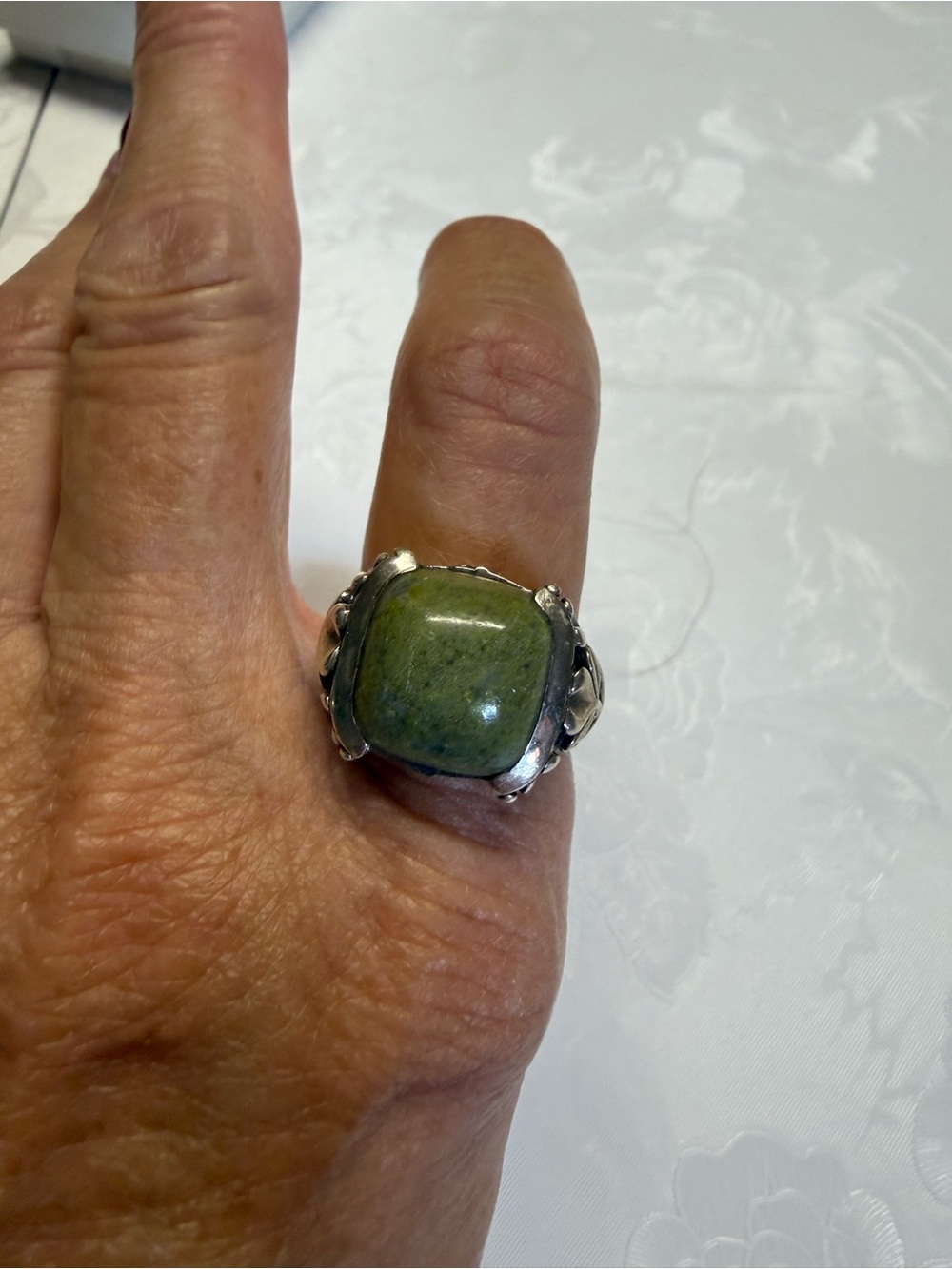 Green Stone Statement Ring - Silver Setting